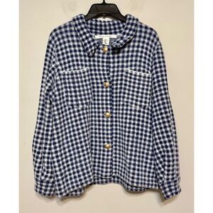 Max Studio Gingham Fuzzy Old Money Shacket Large Preppy Quiet Luxury‎ Capsule